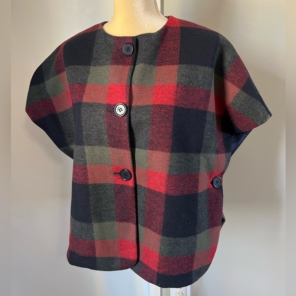 Maeve Jackets & Blazers - Maeve by Anthropology Red Plaid Multicolor Polyester Blend Cropped Cape One Size